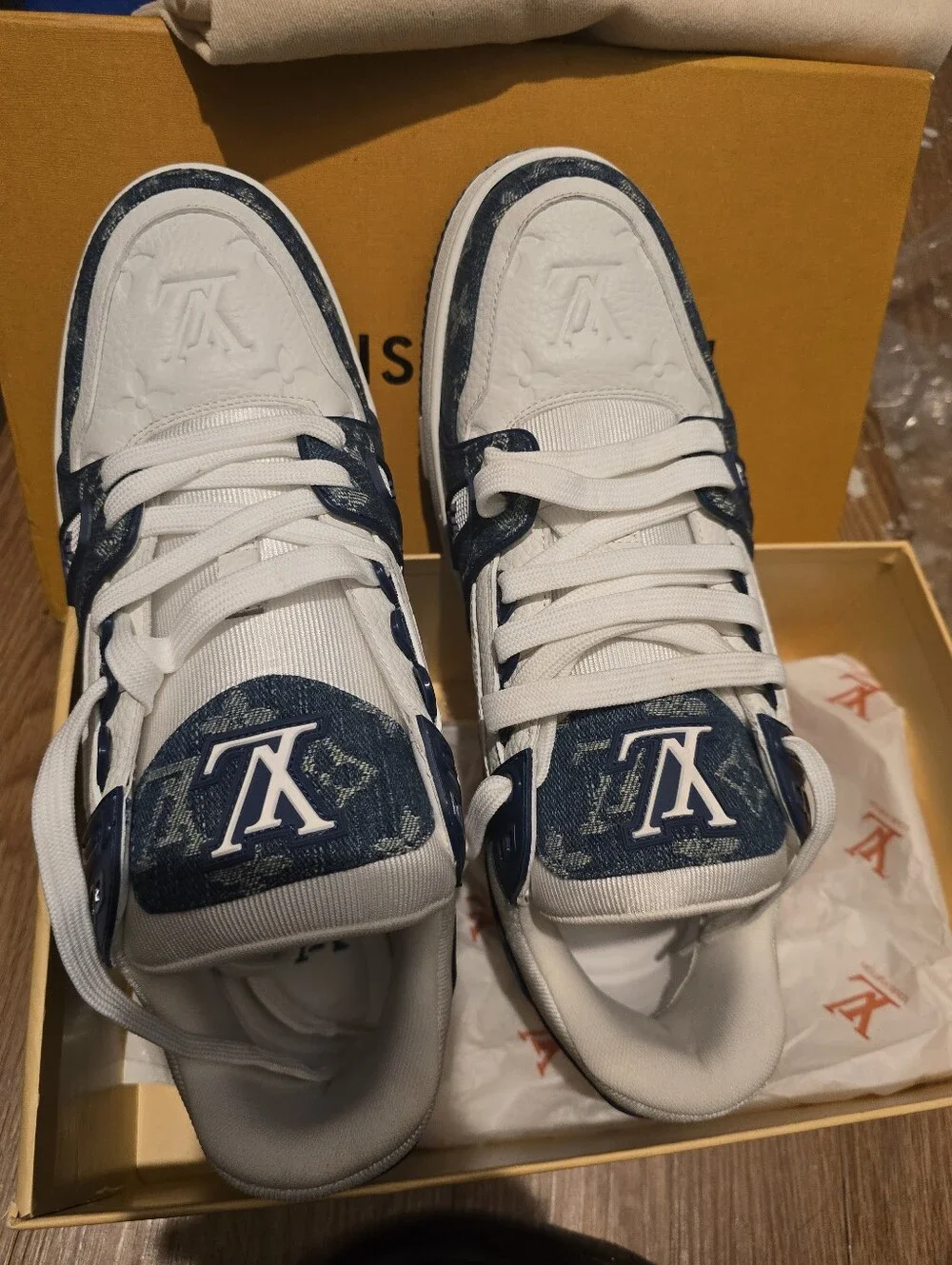Louis Vuitton LV Trainer Denim Monogram Sneakers White/Navy Men’s